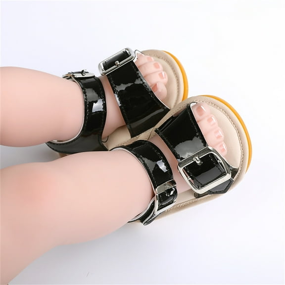Aayomet Boys Girls Open Toe Solid Shoes First Walkers Shoes Summer Toddler Flat Sandals Baby Size 3 Sandals,Black 6