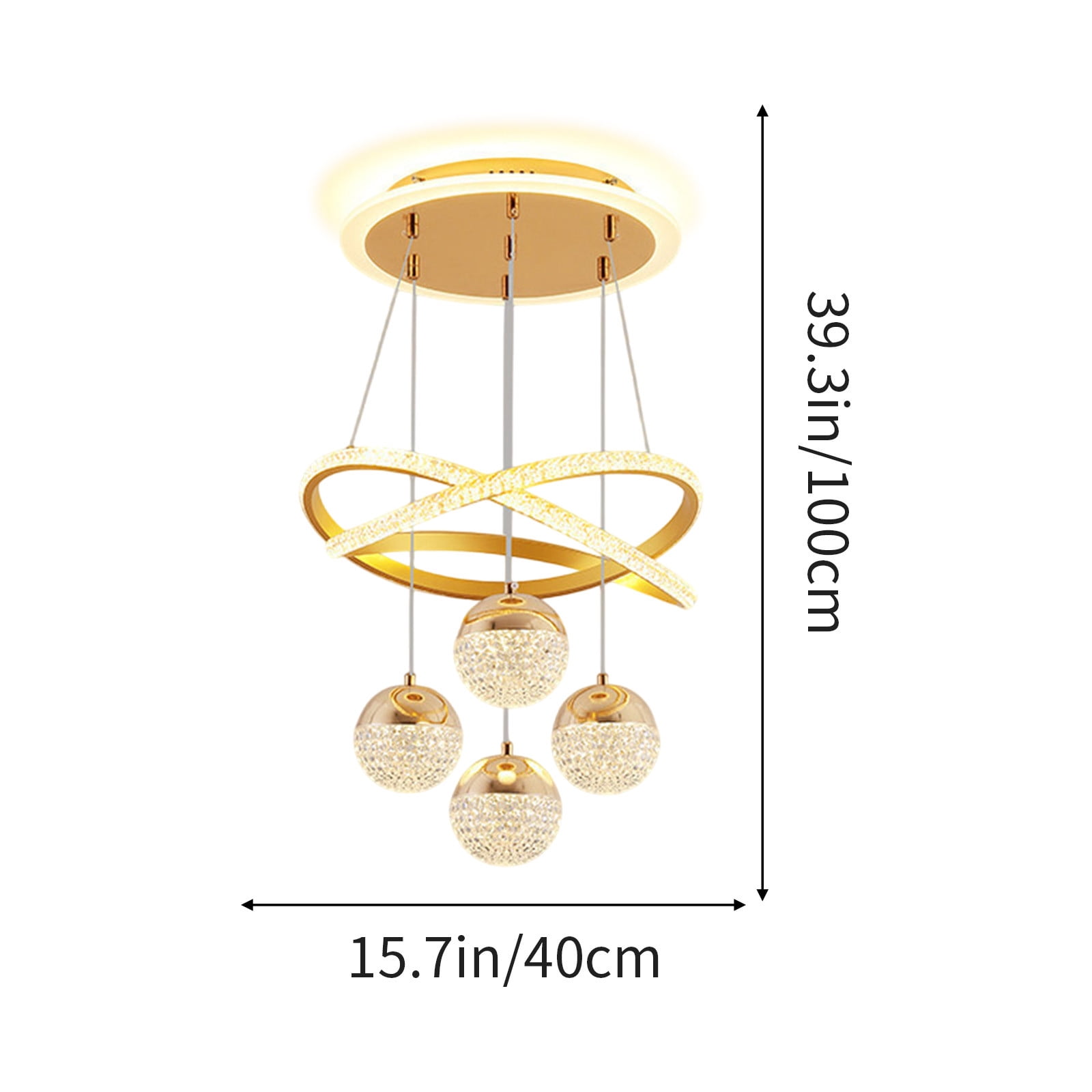 Gold Modern Ceiling Light Fixture 100X40Cm Led Chandelier For Dining Room Living Room Bedroom Stairwell Contemporary Hanging Lamp With Metal Frame Dimmable Lighting For Home Office