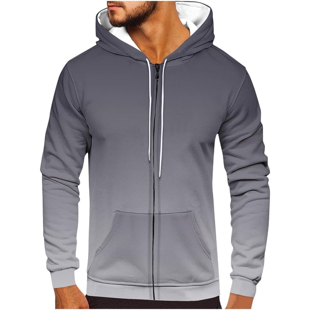 Sudadera con capucha para hombre, informal, a la moda, con cremallera, estampado degradado, manga larga, sudadera con capucha, blusa de poliéster para hombre