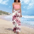 thumbnail image 2 of LWavelet Women's Drawstring Waist Watercolor Floral Print Wide Leg Pants with Split Detail for Casual & Boho Outfits Hot Pink XL, 2 of 8
