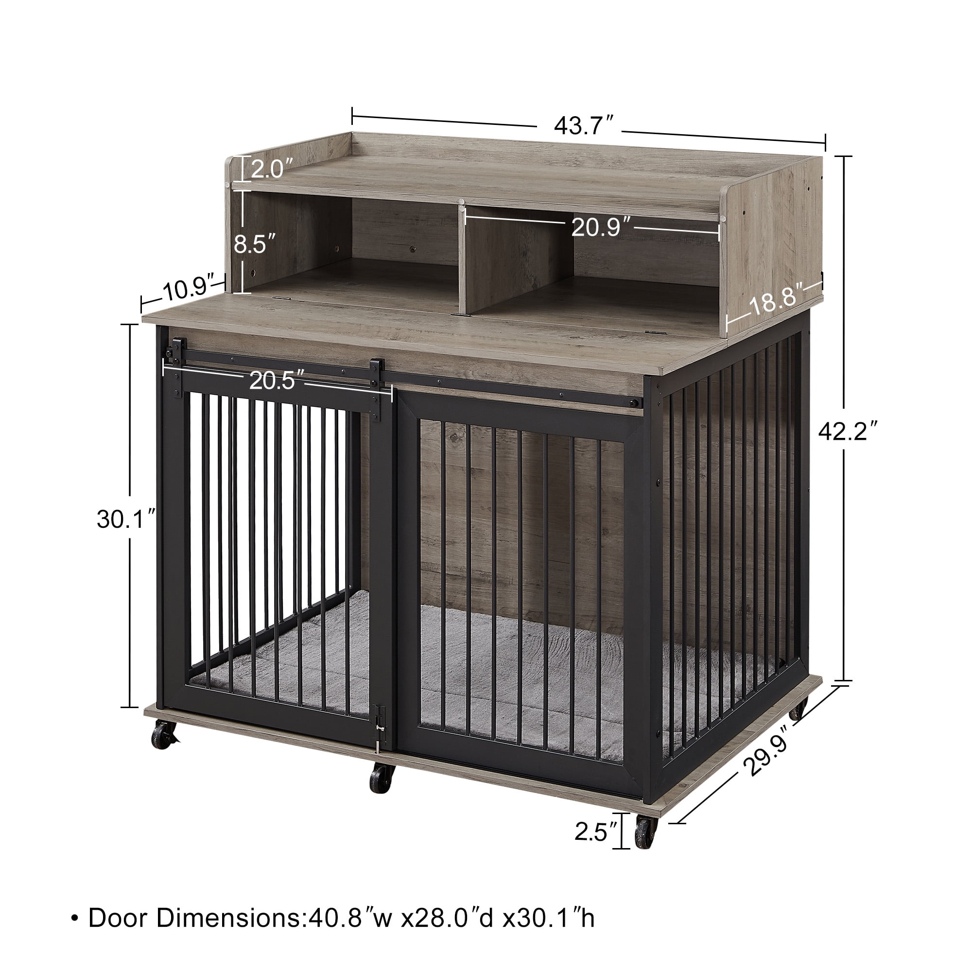 Pefilos 43" Heavy Duty Dog Crate with Cabinet, Furniture Style Dog Cage Sliding Frame Iron Door with Wheels, Mat, Dog House for Indoor Dogs, Gray Pefilos 43" Heavy Duty Dog Crate with Cabinet, Furniture Style Dog Cage Sliding Frame Iron Door with Wheels, Mat, Dog House for Indoor Dogs, Gray