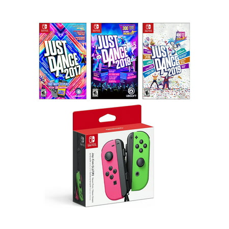 Nintendo Switch - Joy-Con (L/R) - Neon Pink/Neon Green, Just Dance 2017 + Just Dance 2018 + Just Dance 2019 - Nintendo Switch Standard Edition (Game Disc) Multiplayer Party
