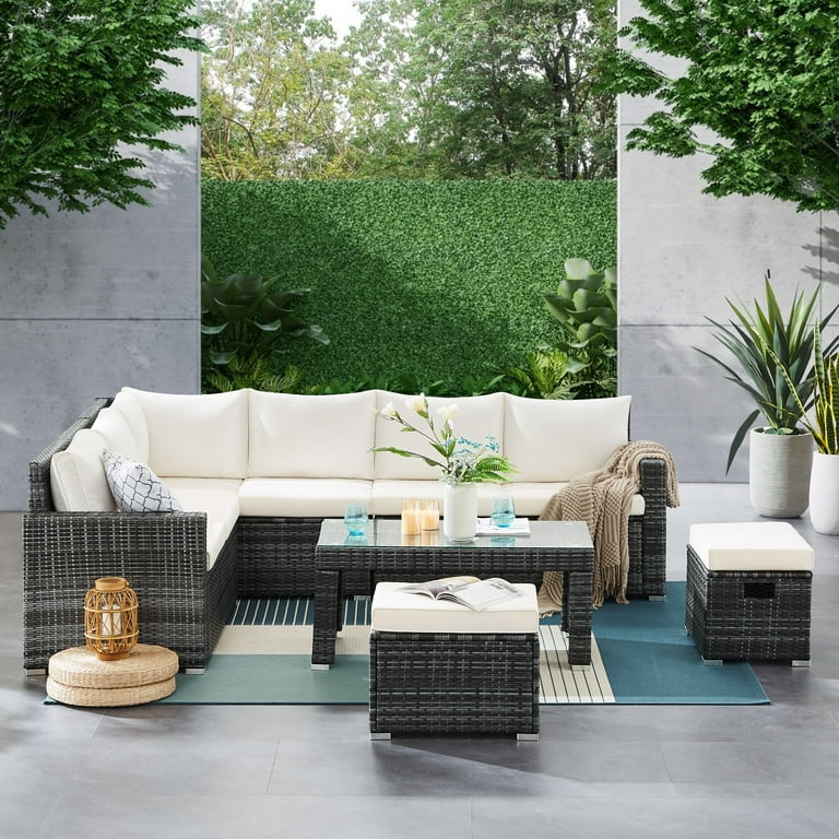 Tribesigns 8 Seaters Patio Sofa Set PE Wicker Patio Furniture