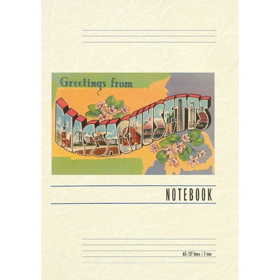 Vintage Lined Notebook Greetings from Massachusetts, (Paperback)
