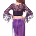 thumbnail image 5 of Qulqfy Women Tie Front Bolero Shrug Flare Sleeve Lace Purple Sheer Flowy Cardigans Womens Latin Dance Tops, 5 of 7