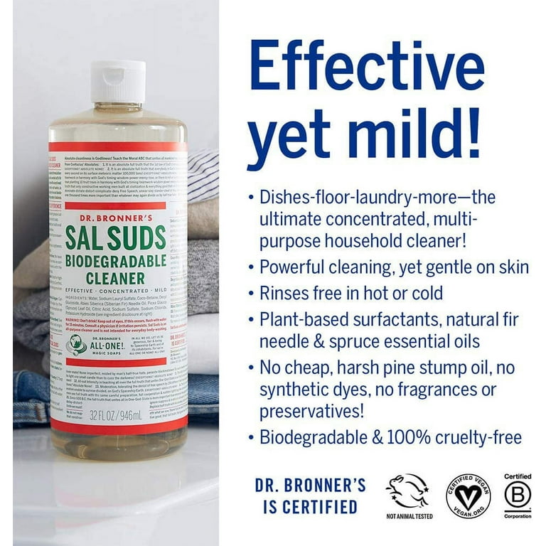 Dr. Bronner's - Sal Suds Biodegradable Cleaner (16 Ounce) - All-Purpose  Cleaner, Pine Cleaner for Floors, Laundry and Dishes, Concentrated, Cuts  Grease and Dirt, Powerful Cleaner, Gentle on Skin 