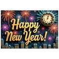 thumbnail image 4 of Gold Lettering Happy New Year Banner Fireworks Design New Year Banner Clock Cityscape Pattern Holiday Banner for New Year Party New Year's Eve Celebration Holiday Decoration, 4 of 7