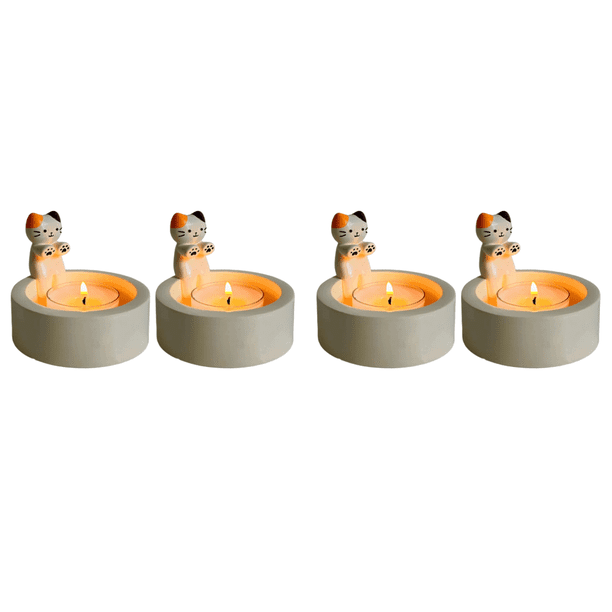 Candelabro Resina Con Gatito Regalo para Amantes Los Gatos (2 Uds. Colores)