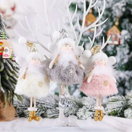 

Christmas Angel Doll Santa Hat Hanging Pendant Festival Ornament Xmas Tree Decor White Cloth
