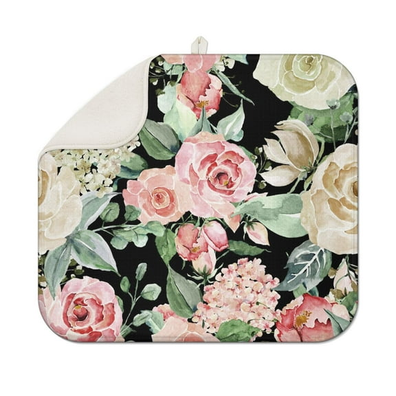 Pioneer Flower Floral Print Pattern Dish Drying Mat for Kitchen 1 Pack, Ultra Absorbent Microfiber Dishes Drainer Mats,16"x18"
