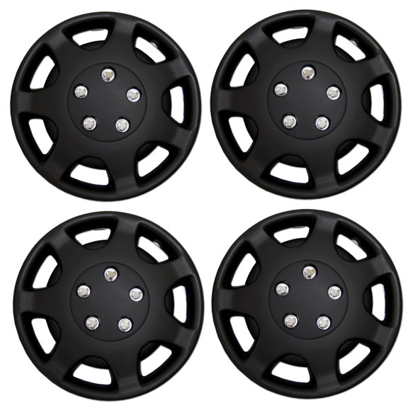 TuningPros WSC3-107B14 Set of 4  Matte Black Hubcaps 14" - Hub Caps Wheel Skin Cover 14 inches 4 Pcs Set