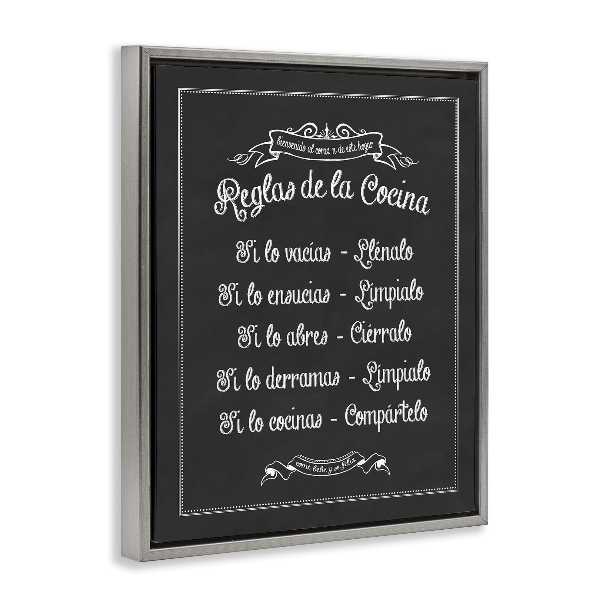 Stupell Industries Reglas de la Cocina Food & Beverage Painting Gray Floater Framed Art Print Wall Art, 25 x 31