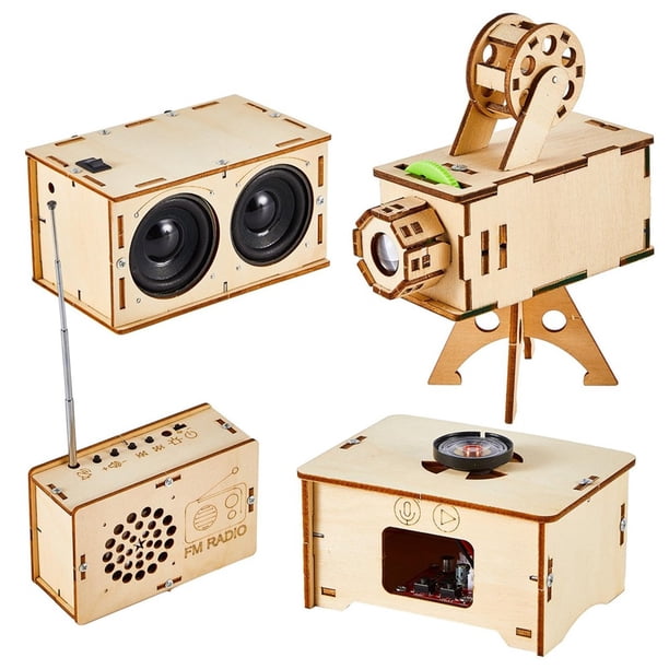 Juego de 4 Rompecabezas de Madera, Kit de Manualidades para Hacer Mismo, Altavoz, Radio, Gramófono, Proyector, Práctica de Soldadura, Kits Electrónicos para Hacer Mismo