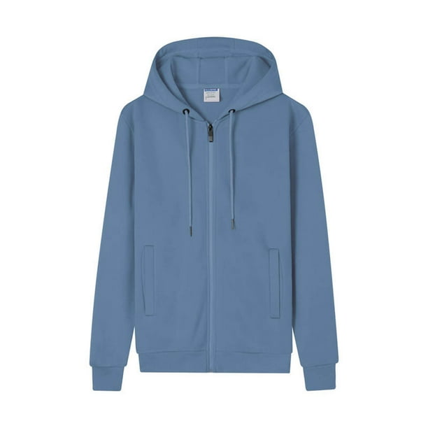 Dolkfu Sudadera con capucha de cremallera completa para hombre, sudadera de color sólido forrada de felpa, chaqueta deportiva de invierno para hombre. M