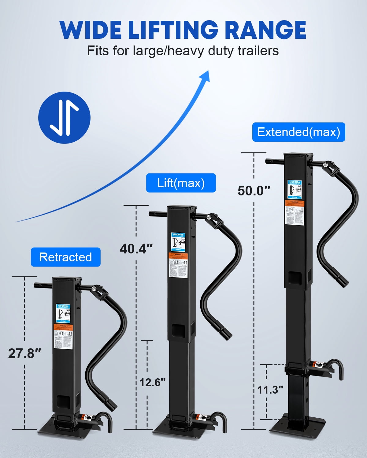 Kohree 12000lbs Heavy Duty Trailer Jack,Square Direct Weld,26" Vertical Travel,Adjustable Drop Leg & Ergonomic Handle for Lift Utility Trailer,RVs,Campers,Boat