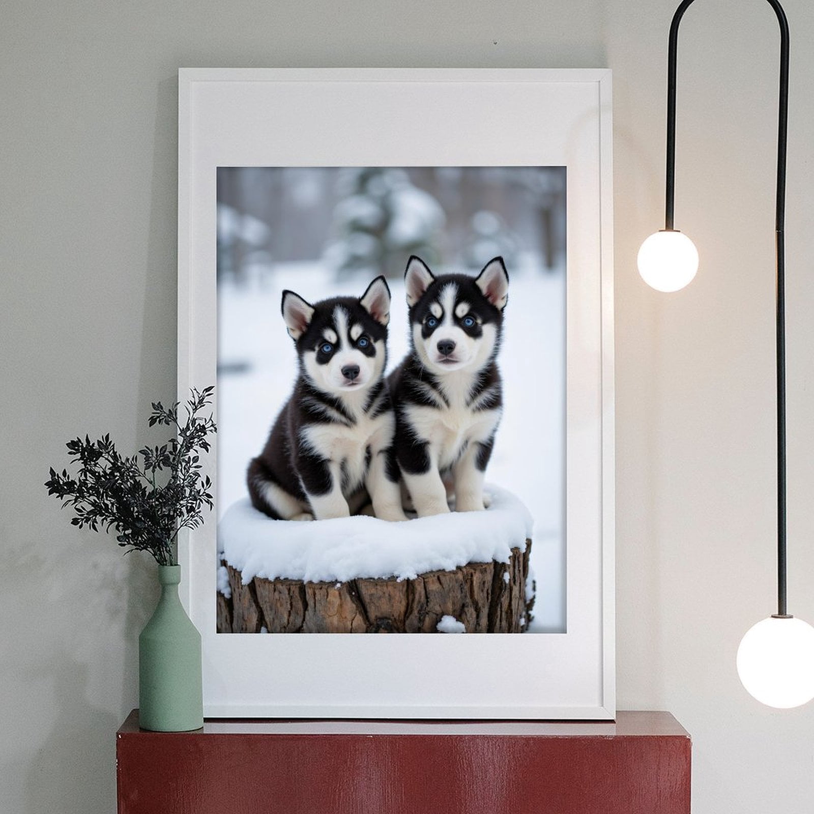 Diamond Art Kit for Adults, Husky Puppies Snowy Tree Stump Diamond Painting for Adults Beginners, DIY Diamond Art Painting Kits, 5D Diamond Painting Crafts for Home Decor 12x16 Frameless