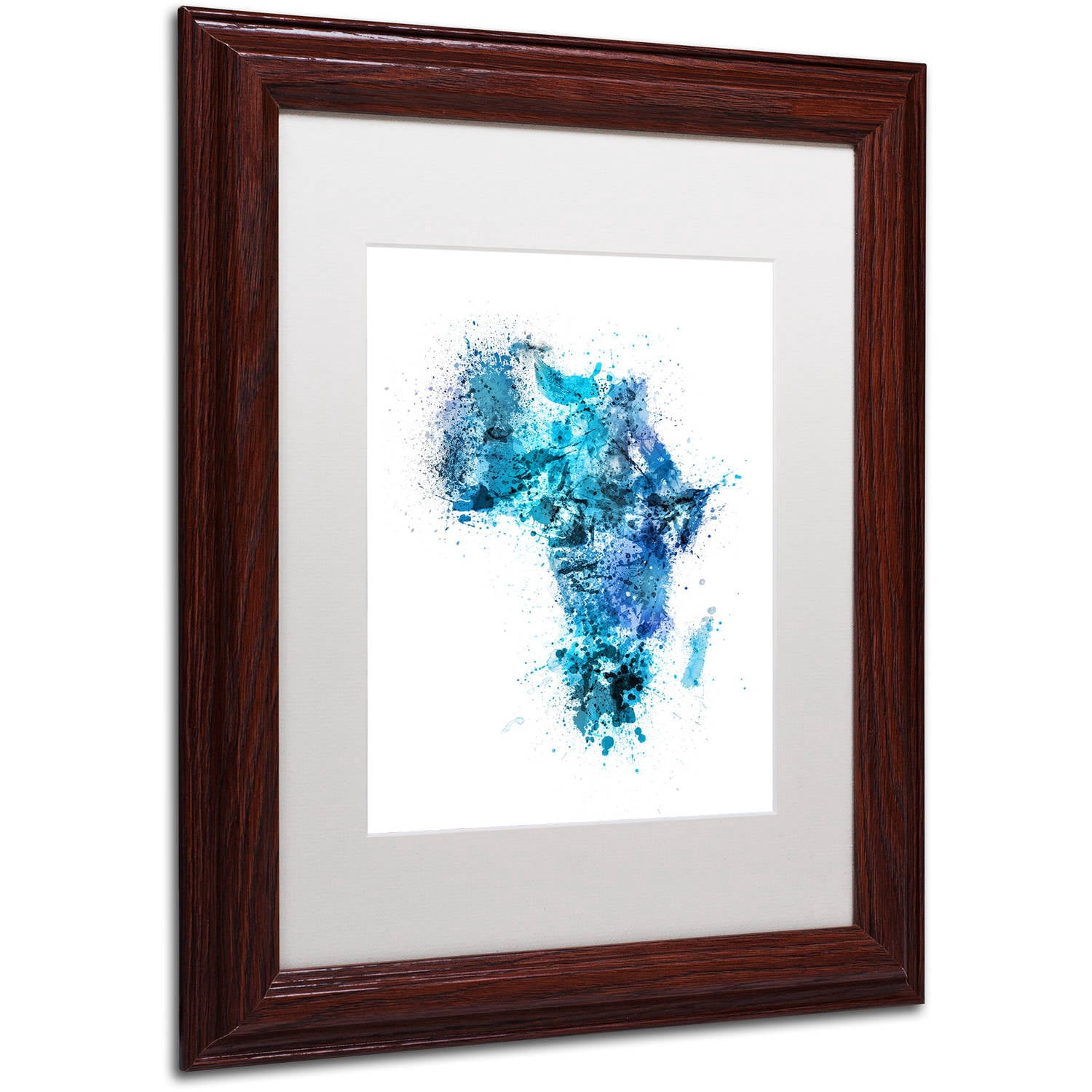 Trademark Fine Art "Paint Splashes Map of Africa" Canvas Art by Michael Tompsett, White Matte, Wood Frame