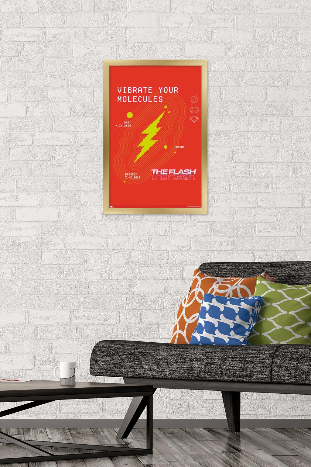 DC Comics Movie The Flash - Vibrate Your Molecules Wall Poster, 14.725" x 22.375" Framed