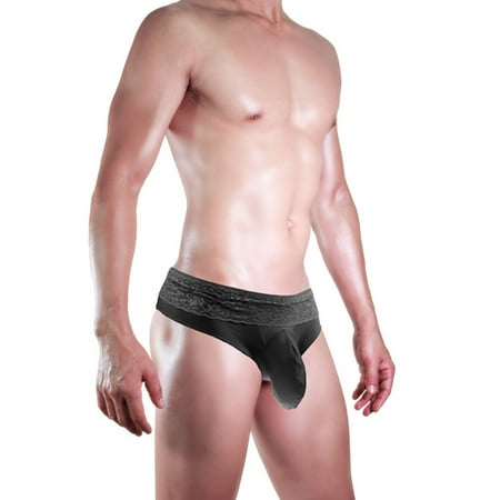 

Clearance Underwear!MIARHB Men s Low Waist Sexy Ice Silk Lace Color Matching Thong Black One Size
