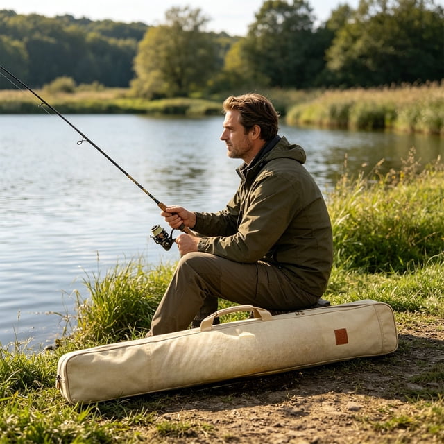 Fishing Rod Carry Bag Canvas Fishing Rod Storage | Outdoor Fishing Gear Bag with Adjustable Shoulder Strap | Long Cylindrical Rod Case for Transporting Fishing Equipment | Fishing Rod Holder