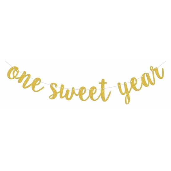 One Sweet Year Banner, Happy First Birthday Banner, One Bday Party Decorations, Baby First Birthday Party Decor Supplies Gold