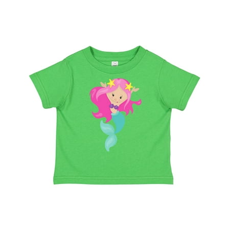 

Inktastic Cute Mermaid Little Mermaid Starfish Pink Hair Gift Toddler Toddler Girl T-Shirt