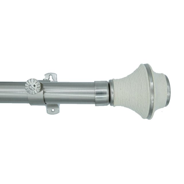 Tailor & Taylor 1" Curtain Rod with Fiber Coordinating Designer Styled Finials, Adjustable Metal Windows Rod with Y Style Bracket for Living Room, Kitchen and Windows (48", Silver)