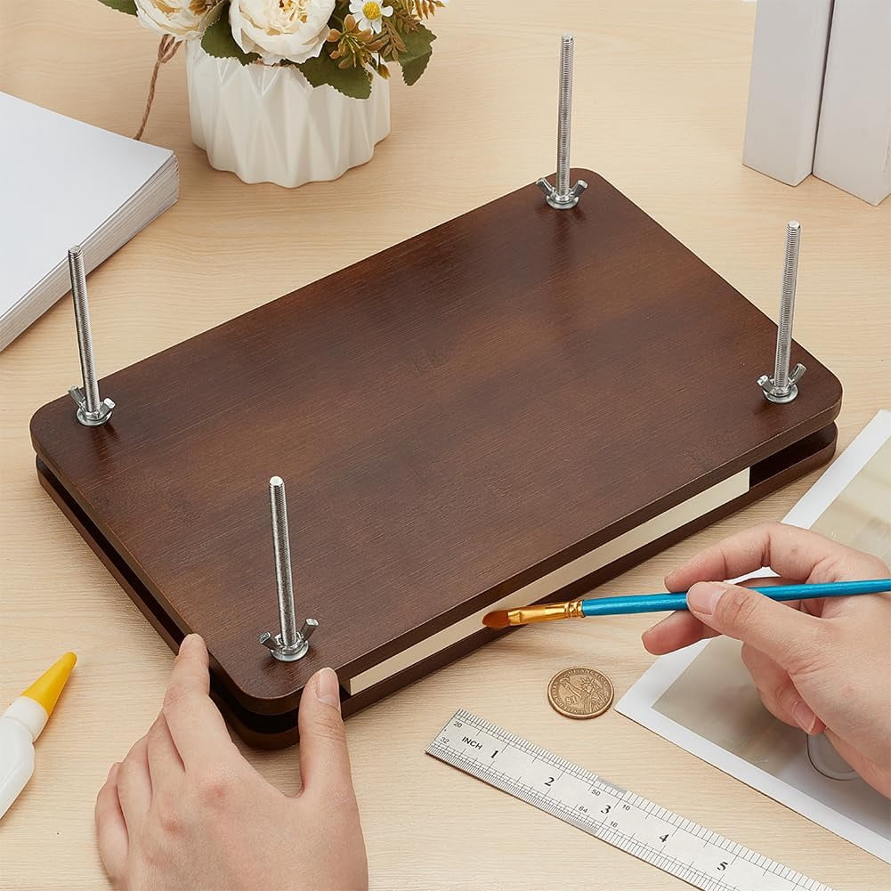 12x8 Inch Wood Book Binding Kits Coconut Brown Portable Book Press Rectangle Book Binding