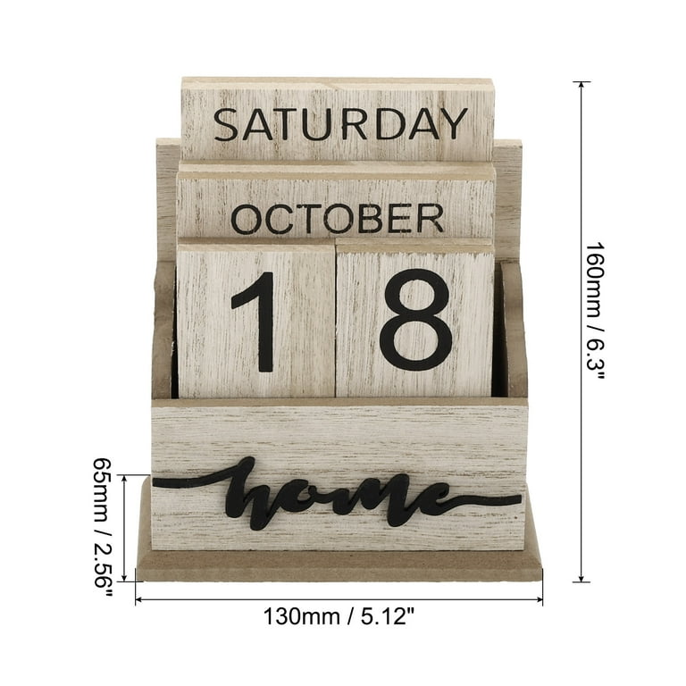 Lesser & Pavey Wooden Perpetual Calendar - Reusable Block Desk Calendar, Rustic Home Or Office Decor