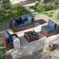 thumbnail image 2 of ELPOSUN 5 Pieces Patio Furniture Set All Weather Outdoor Sectional Sofa, Outdoor Modern Sectional Furniture Wicker Couch with Glass Coffee Table, Thicken Navy Blue Cushions, Water Resistant, 2 of 8