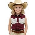 thumbnail image 3 of XAOFW Boys Girls Kids Western Cowboy Shirt Fringe Shirt Sleeveless Lapel Button Down Graphic Hippie Shirts Trendy Tops 9-10 Years, 3 of 6