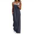 thumbnail image 4 of Womens Casual Loose Jumpsuits Summer Boho Wide Leg Rompers Sleeveless Overalls with Pockets Navy L, 4 of 8