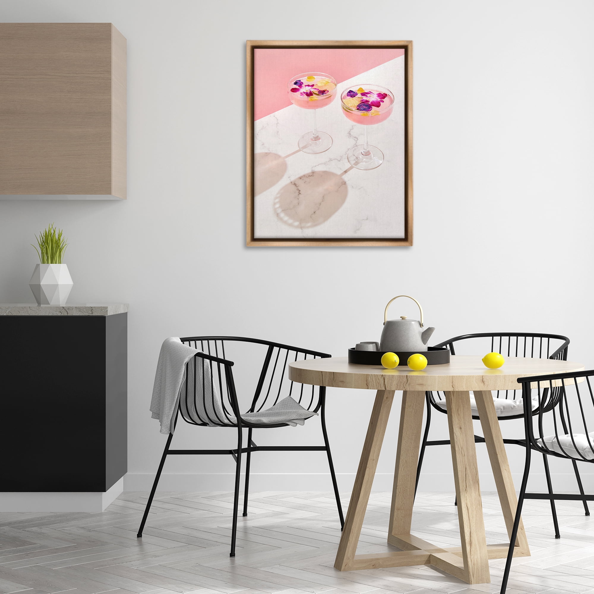 Stupell Industries Pink Floral Cocktails Food & Beverage Painting Brown Floater Framed Art Print Wall Art, 25 x 31