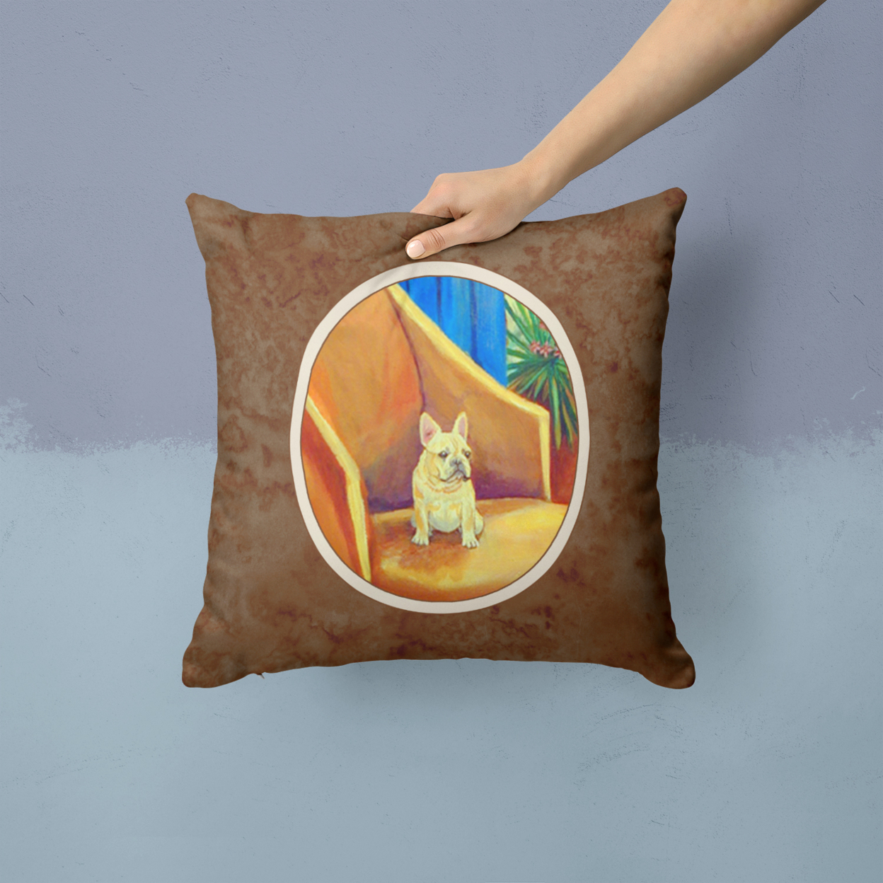 Carolines Treasures 7189PW1414 French Bulldog Couch Sitting Fabric Decorative Pillow 14Hx14W multicolor