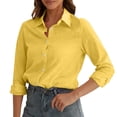 thumbnail image 2 of Siminsem Womens Loose Long Sleeve Shirt Fashionable Elegant Top for Daily Casual Wear Lightweight Flowy Blouse Spring Fall, Yellow, L, 2 of 7
