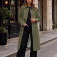 thumbnail image 4 of uublik Womens Long Trench Coat Green Long Sleeve Classic Overcoat Open Front Cardigan Jacket, 4 of 7