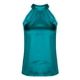 thumbnail image 5 of Womens Silk Satin Halter Tops Sleeveless Keyhole Neck Tank Top (Dark Green L), 5 of 6