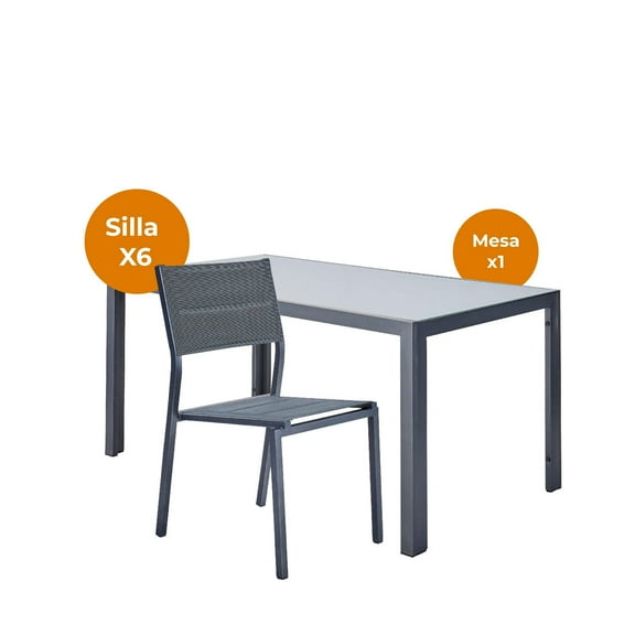 Set de Comedor para Exterior Naterial 1 Mesa +6 Sillas Modelo Lyra II + Sillas Orion Beta II