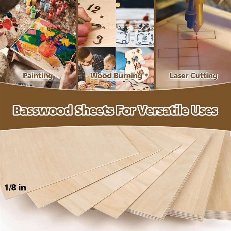 12 Pack Basswood Sheets for Crafts 12 X 4 X 1/8 Inch-3 Mm Thick Unfinished  Plywood Sheets Thin Craft Wood Sheets Boards for Drawing,Painting, Wood  Engraving, Wood Burning,Diy Laser Cutting Projects