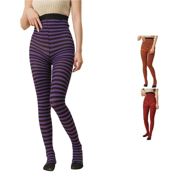 Uvwlwu Women Halloween Striped Full Length Tights Stretchy Soft for Cosplay Party Holiday Daily Outfits,One Size