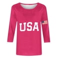 thumbnail image 4 of Womens USA Tshirt 3/4 Sleeve Patriotic Shirts Tee Loose Casual Tunic Tops 4th of July Outfits for Women Hot Pink, S, 4 of 5
