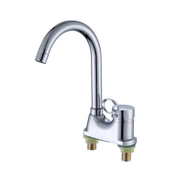 Grifo de Lavabo de Baño de Doble Agujero Rotatorio 360° Grifo de Lavabo de Agua Fría y Caliente