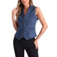 thumbnail image 4 of INSPIRE CHIC Denim Vest for Women's Notched Lapel Button Down Sleeveless Casual Jean Jacket, 4 of 6