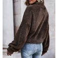 thumbnail image 4 of Sudadera borrosa con cuello alto para mujer, cuello de color puro, cremallera, manga larga, hombros caídos, sudadera marrón M, 4 of 6