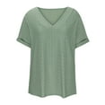 thumbnail image 5 of Meichang Womens V Neck Tops Eyelet Embroidery Solid Short Sleeve T Shirts Loose Fit Casual Blouses Lightweight Business Work T Shirts Tunic Tops Green S, 5 of 7