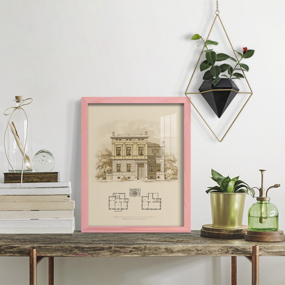 Estate and Plan III -Framed Print w/glass-Sunset Pink
