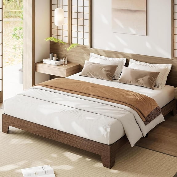 Queen Bed Frame, Wooden Platform Bed Frame, Minimalist Bed with Wood Slats Support, Underbed Space for Storage, No Box Spring Required, Noise-Free, Easy Assembly