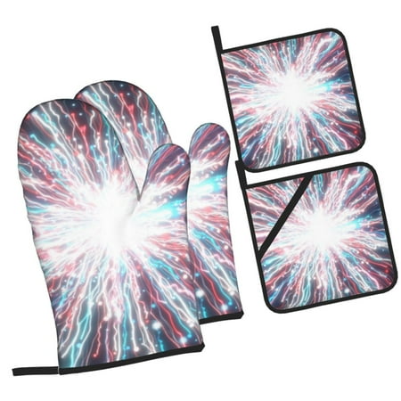 

Zufioo Blue Swirl Fireworks Oven Mitts and Pot Holders 4pcs Set Kitchen Oven Glove High Heat Resistant 500 Degree Extra Long Oven Mitts for Kitchen Baking Cooking