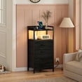 thumbnail image 2 of Furnulem Night Stand with Charging Station, Black Nightstand with Drawers and Led Light, Tall Dresser for Bedroom, Bedside Table with Fabric Storage Bins, Metal Frame, Wood Furniture, 2 of 8