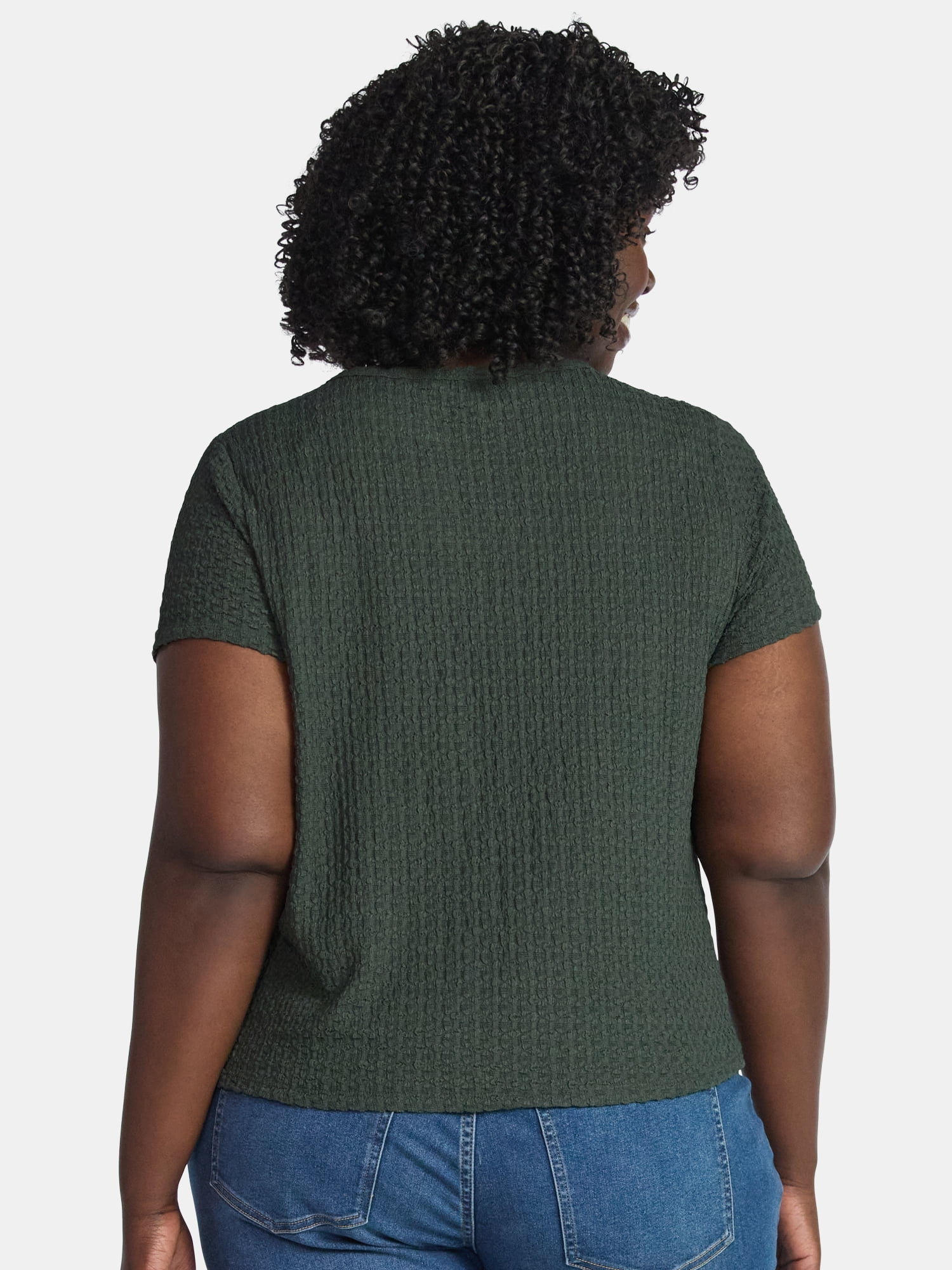 Terra & Sky Women's Plus Short Sleeve Pucker Knit Top, Sizes 0X-5X